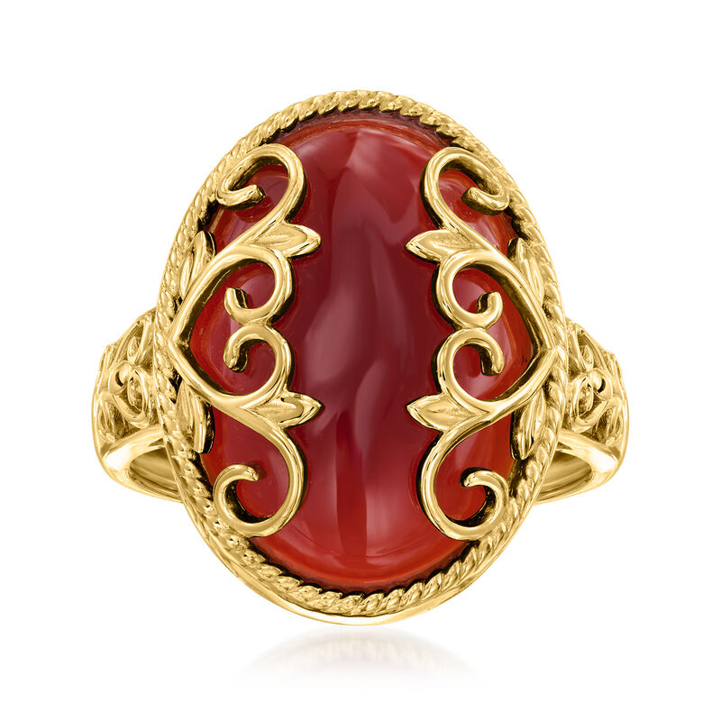 Red Agate Heart Scroll Ring in 18kt Gold Over Sterling image number 0