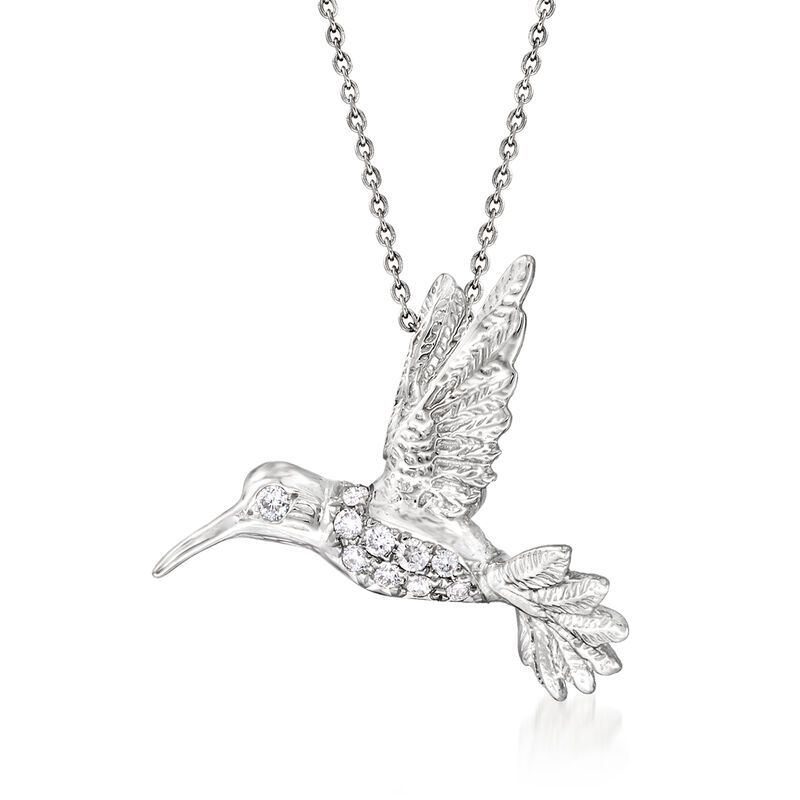 Roberto Coin Diamond Hummingbird Necklace in 18kt White Gold. 16&quot; image number 1