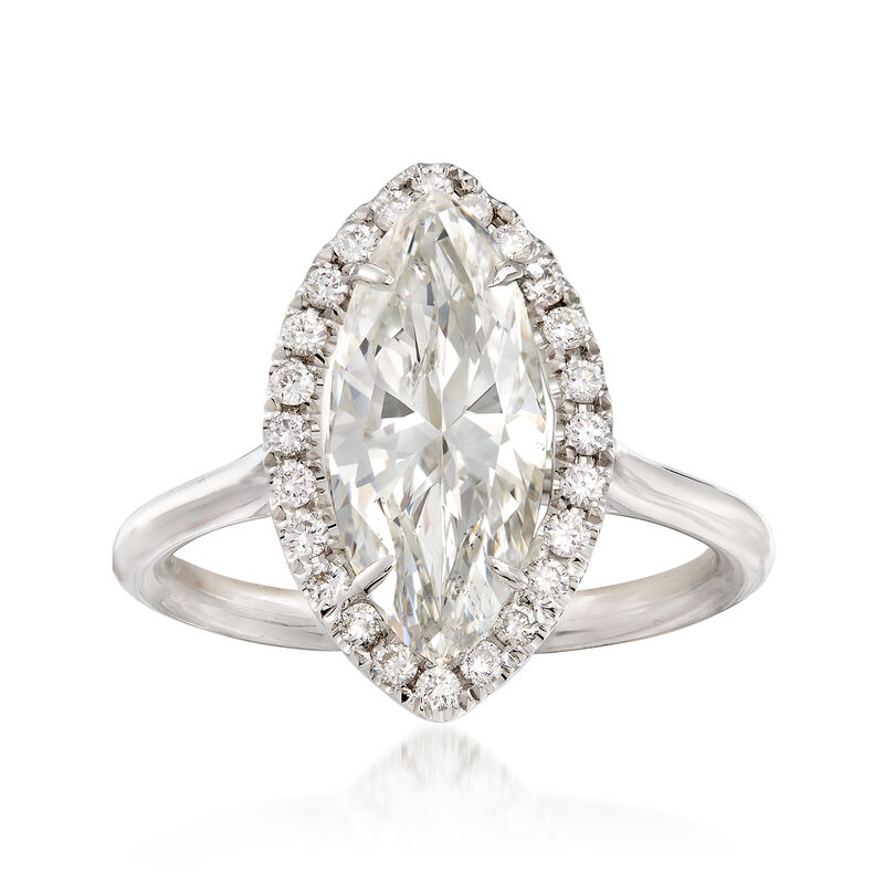 Majestic Collection 2.49 Carat Marquise Diamond and .24 ct. t.w. Diamond Halo Ring in 18kt White Gold. Size 6.5 image number 0