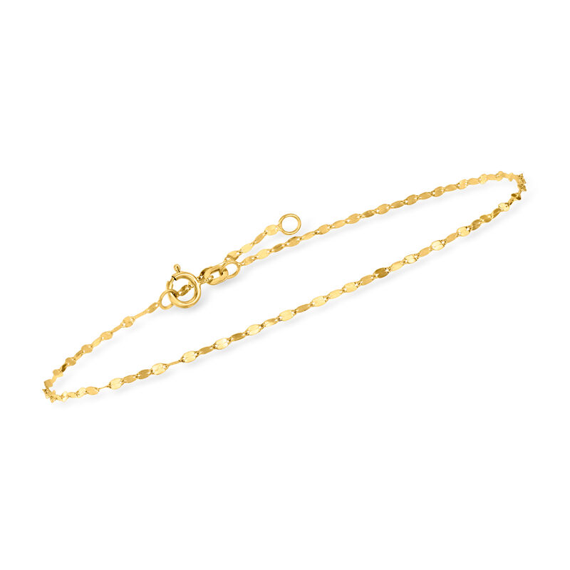 Italian 1.6mm 14kt Yellow Gold Lumachina-Chain Anklet. 9&quot; image number 2