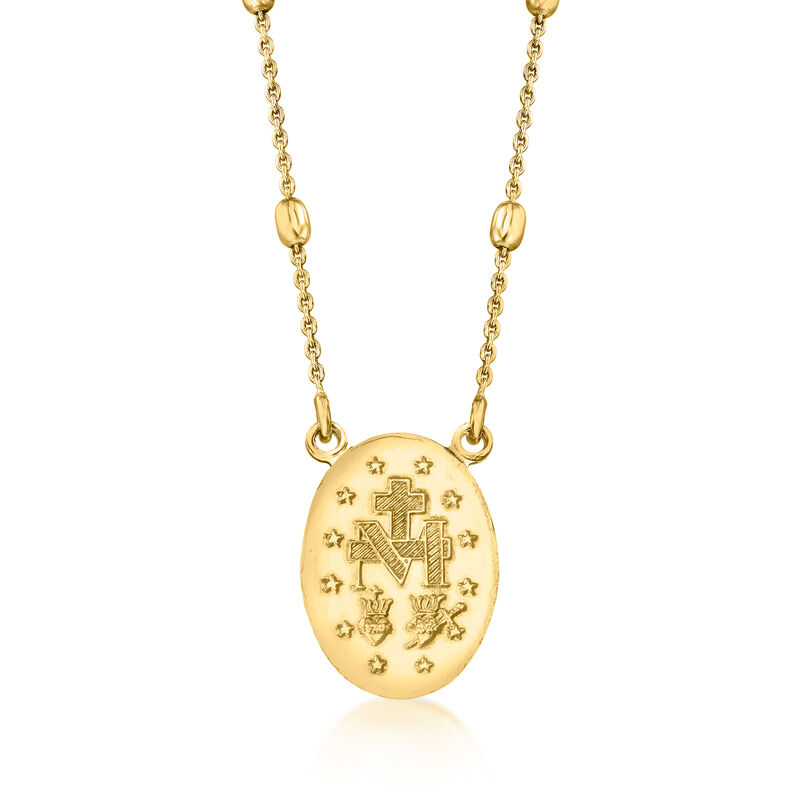 Italian 18kt Gold Over Sterling Miraculous Medal Bead Station Necklace image number 2