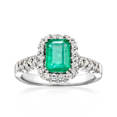 1.60 Carat Emerald Ring with .43 ct. t.w. Diamonds in 14kt White Gold
