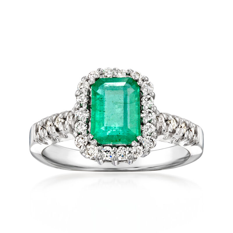1.60 Carat Emerald Ring with .43 ct. t.w. Diamonds in 14kt White Gold image number 0