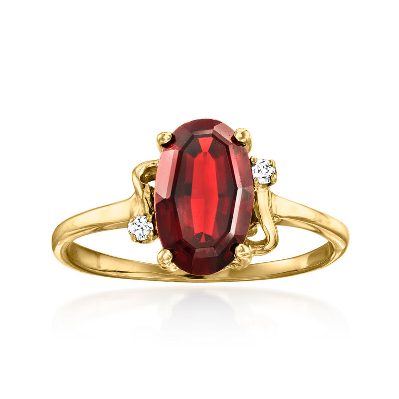 C. 1980 Vintage 2.40 Carat Garnet Ring with Diamond Accents in 10kt Yellow Gold. Size 7 image number 0