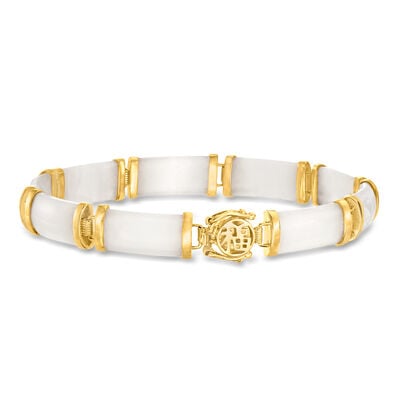 White Agate "Good Fortune" Bracelet in 18kt Gold Over Sterling