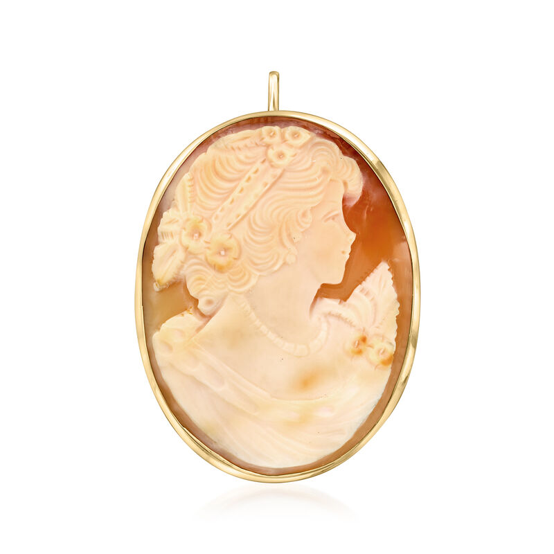 C. 1970 Vintage Orange Shell Cameo Pin/Pendant in 14kt Yellow Gold  image number 2