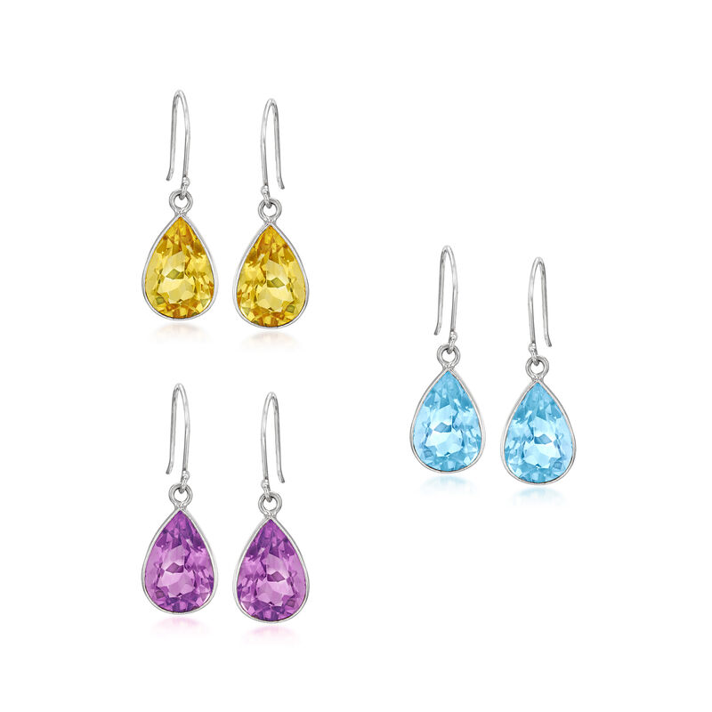 16.50 ct. t.w. Gemstone Jewelry Set: Three Pairs of Drop Earrings in Sterling Silver image number 0