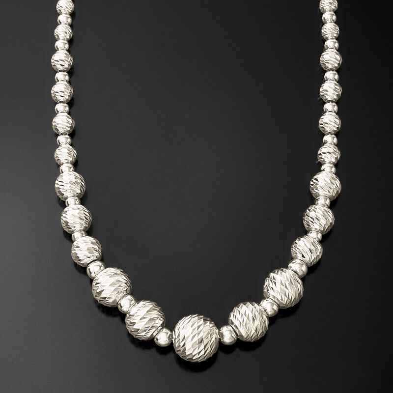 Italian Sterling Silver Diamond-Cut Bead Necklace image number 2