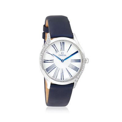 Pre-Owned Omega De Ville Tresor Women's 36mm Stainless Steel Watch with Diamonds and Blue Strap