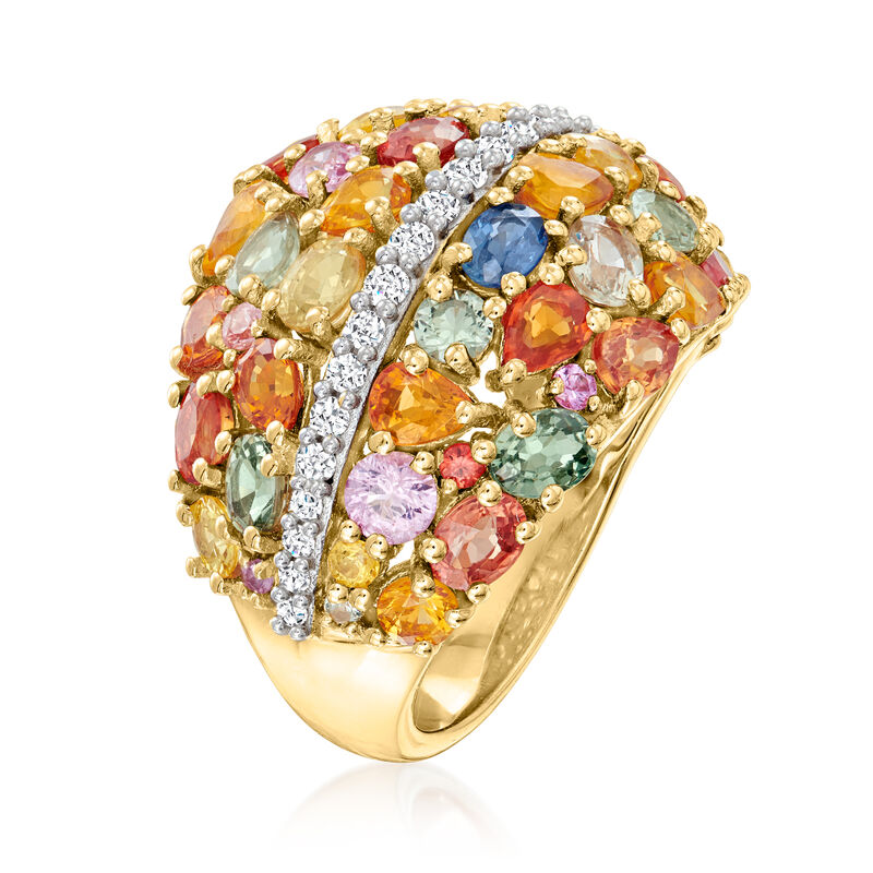 8.30 ct. t.w. Multicolored Sapphire and .60 ct. t.w. White Zircon Ring in 18kt Gold Over Sterling image number 2