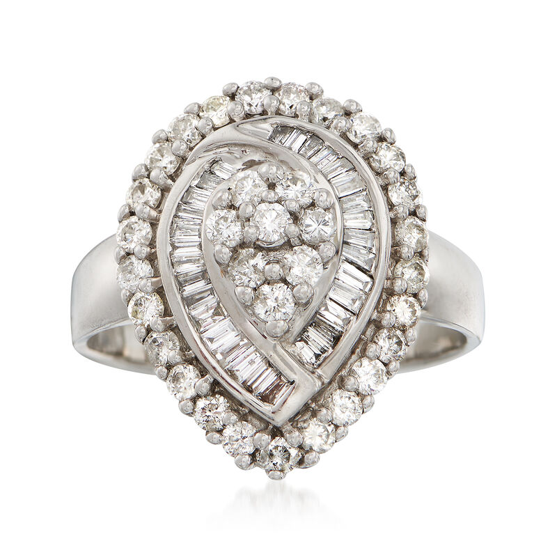C. 1980 Vintage 1.10 ct. t.w. Diamond Teardrop Ring in 14kt White Gold. Size 7.5 image number 0