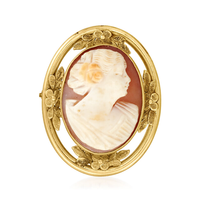 C. 1940 Vintage Pink Shell Cameo Pin/Pendant in 14kt Yellow Gold  image number 2