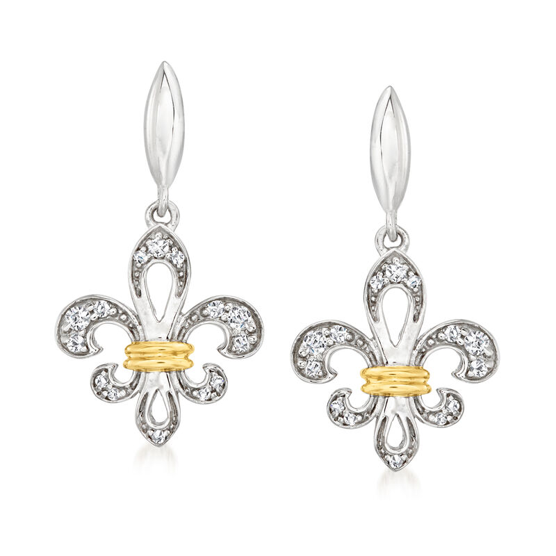 .24 ct. t.w. Diamond Fleur-De-Lis Drop Earrings in Sterling Silver and 14kt Yellow Gold image number 0