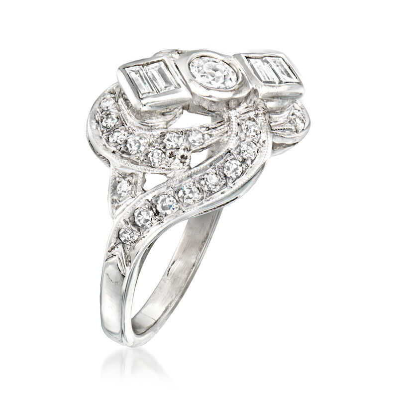 C. 1980 Vintage .85 ct. t.w. Diamond Cocktail Ring in 14kt White Gold. Size 6.75 image number 2