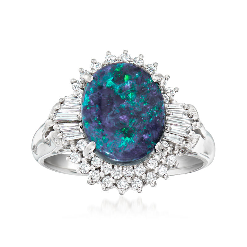 C. 2010 Vintage Black Opal and .40 ct. t.w. Diamond Ring in Platinum. Size 5.25 image number 0