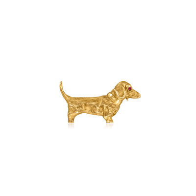 C. 1970 Vintage 14kt Yellow Gold Dachshund Pin with Single Ruby