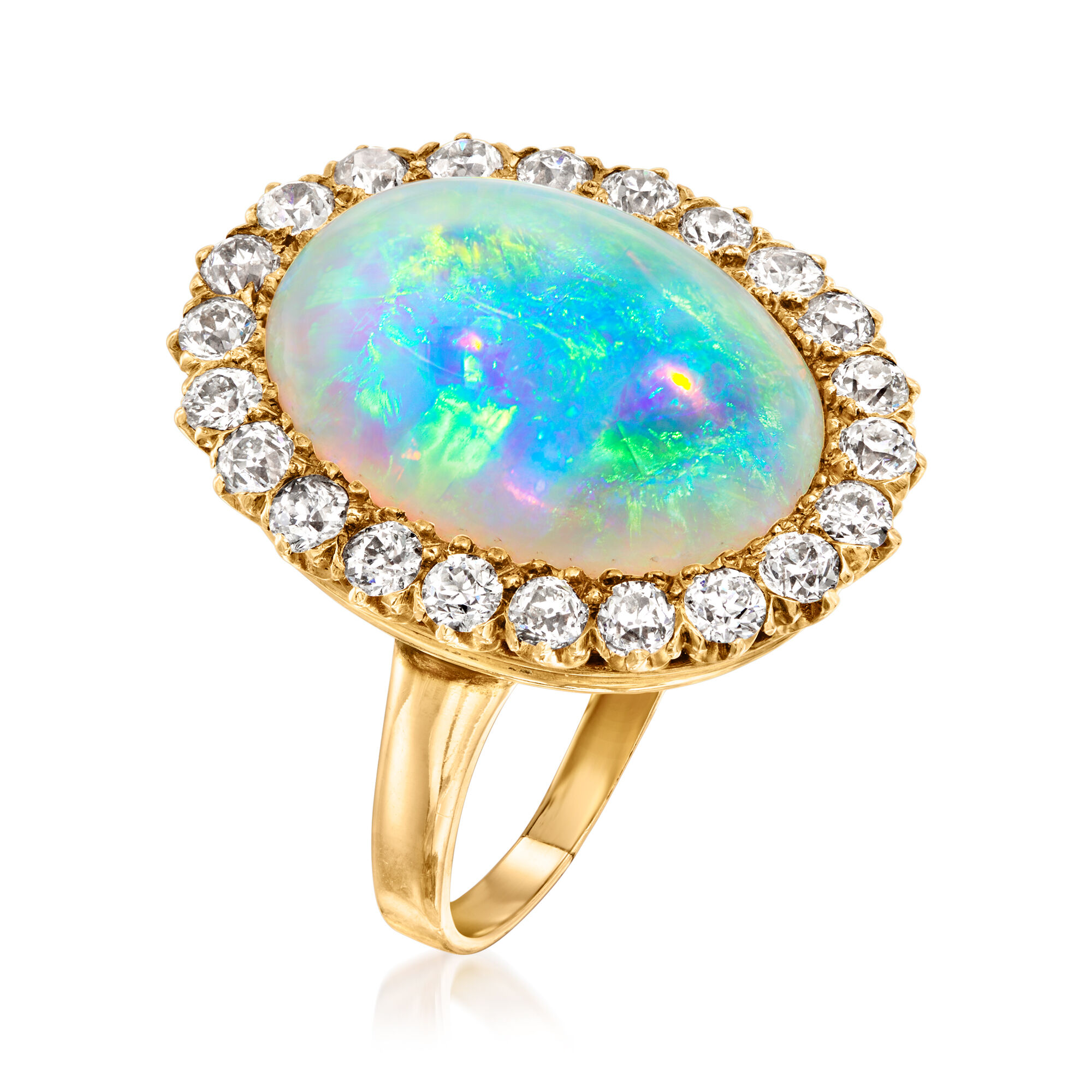 C. 1920 Vintage Opal Ring with 1.10 ct. t.w. Diamonds in