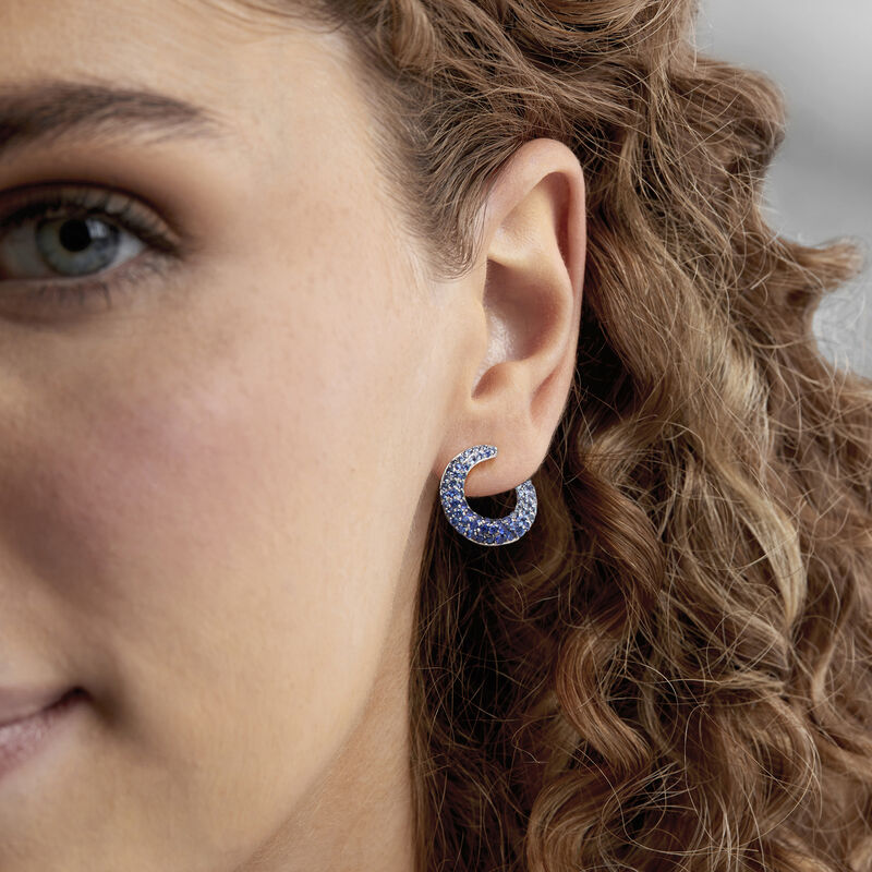 C. 1990 Vintage 5.50 ct. t.w. Sapphire Swirl Hoop Earrings in 14kt White Gold. 3/4" image number 1