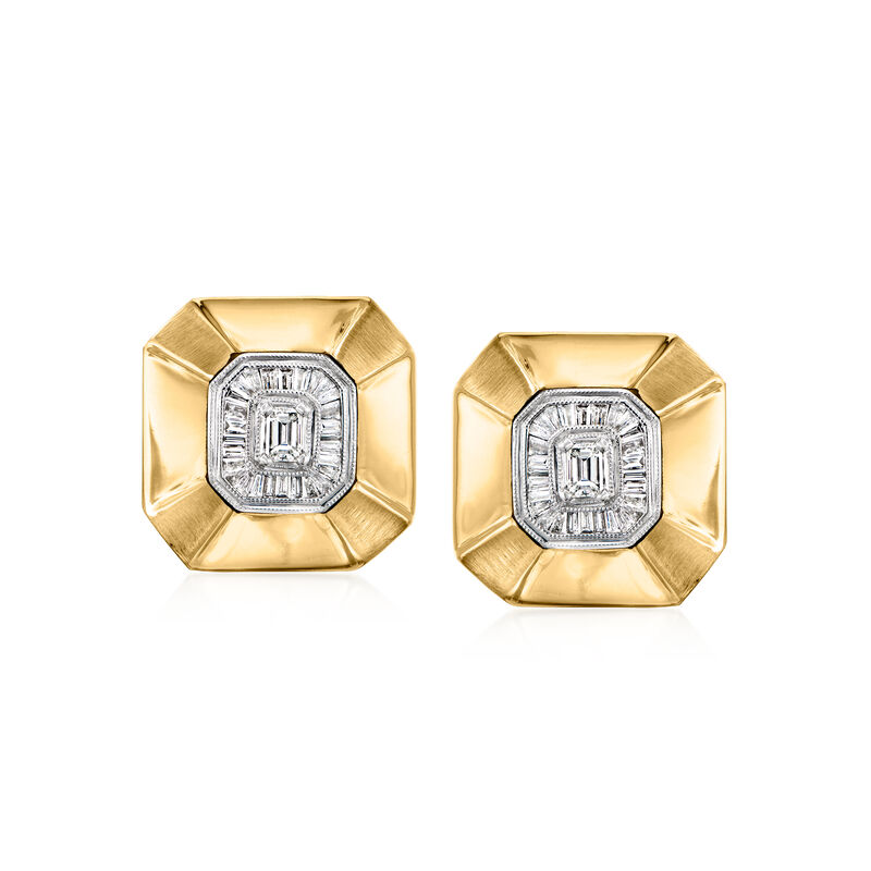 C. 1980 Vintage 1.15 ct. t.w. Diamond Octagonal Earrings in 14kt Yellow Gold and Platinum image number 0