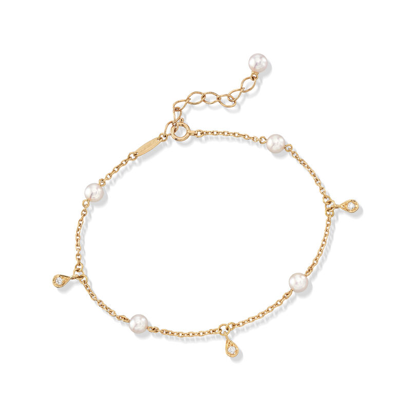 Mikimoto 4.5mm A+ Akoya Pearl Station Bracelet with Diamond Accents in 18kt Yellow Gold image number 0