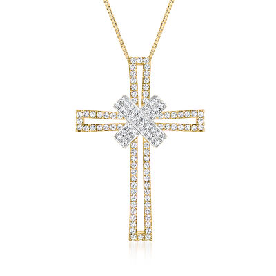 .75 ct. t.w. Diamond Cross Pendant Necklace in 14kt Two-Tone Gold