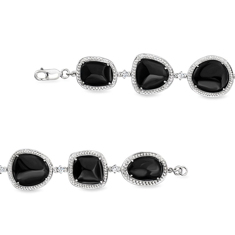 Onyx and .80 ct. t.w. White Zircon Bracelet in Sterling Silver. 7.25&quot; image number 2