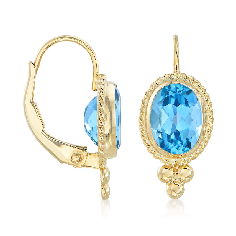 1.60 ct. t.w. Swiss Blue Topaz Drop Earrings in 14kt Yellow Gold image number 2