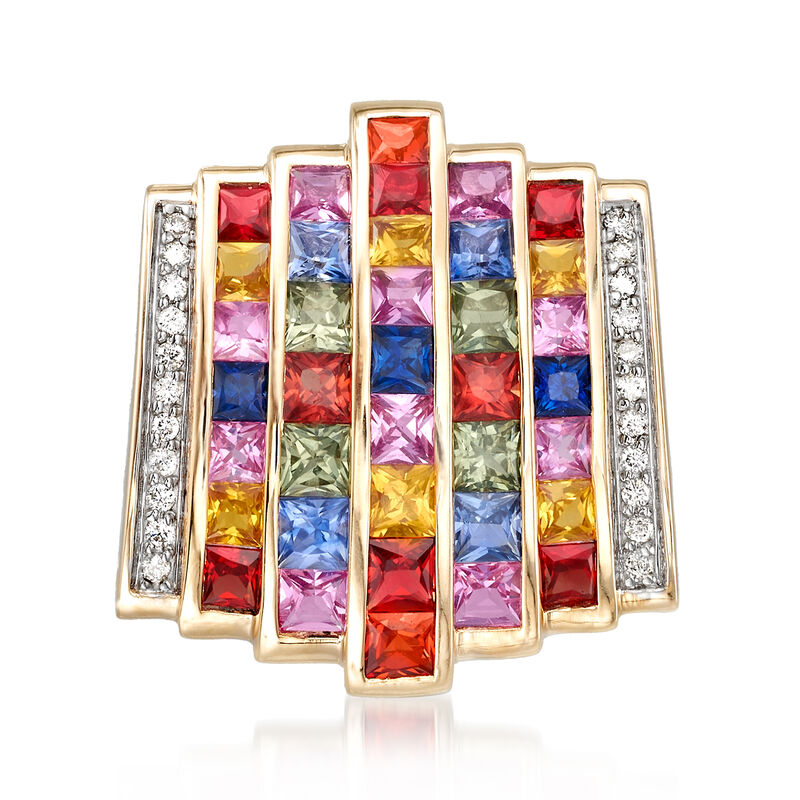 6.00 ct. t.w. Multicolored Sapphire and .17 ct. t.w. Diamond Multi-Row Pendant in 14kt Yellow Gold image number 0