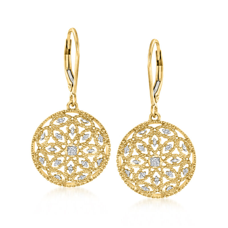 .10 ct. t.w. Diamond Floral Openwork Circle Drop Earrings in 18kt Gold Over Sterling  image number 0