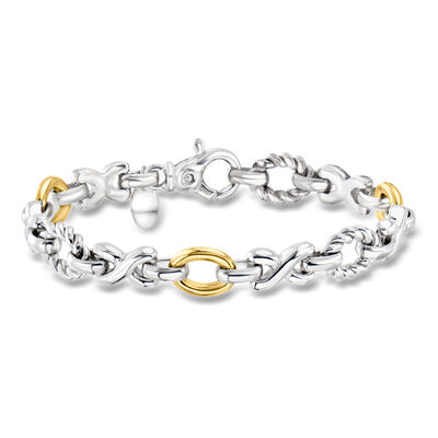 Phillip Gavriel "Italian Cable" Sterling Silver and 18kt Yellow Gold XO Link Bracelet