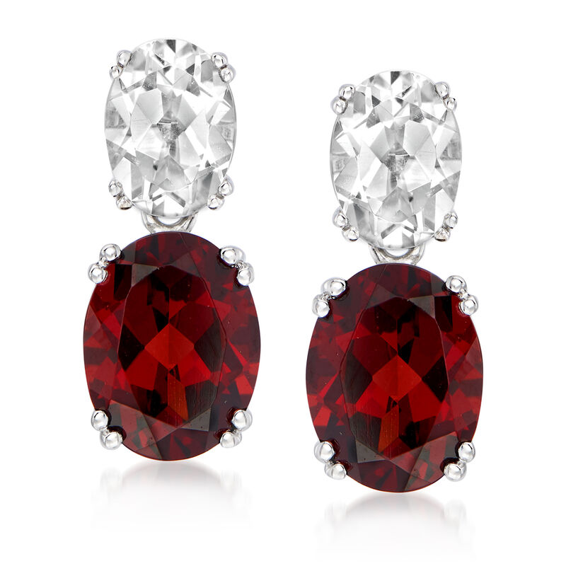 4.40 ct. t.w. Garnet and 2.00 ct. t.w. White Topaz Drop Earrings in Sterling Silver image number 0