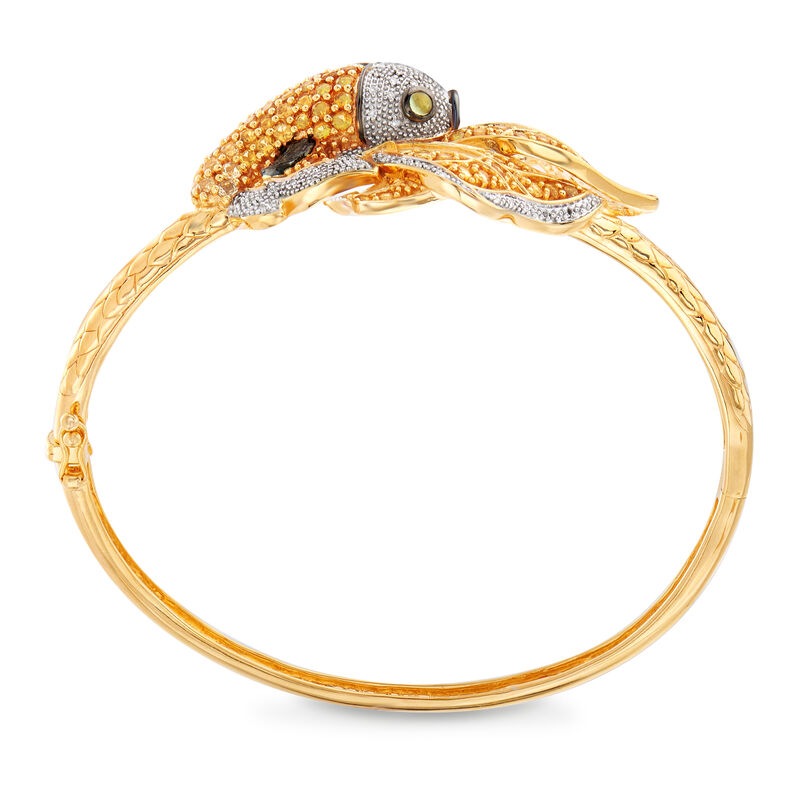 2.60 ct. t.w. Citrine and .20 ct. t.w. Diamond Koi Fish Bangle Bracelet with .10 ct. t.w. Peridots in 18kt Gold Over Sterling Silver. 7&quot; image number 4