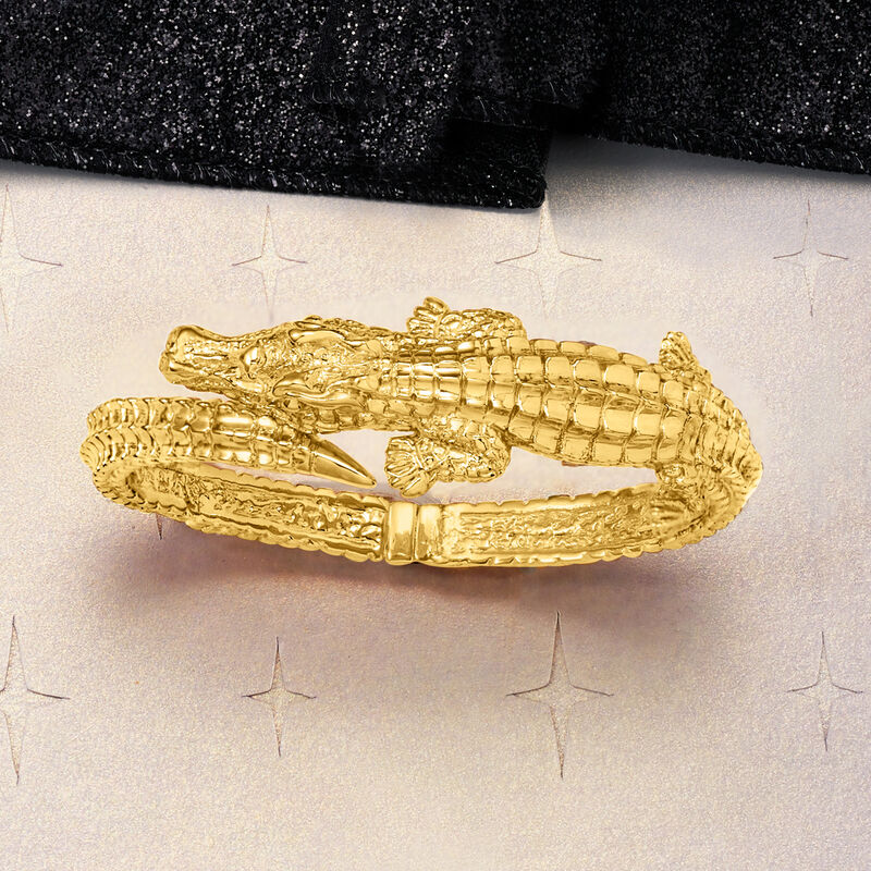 Italian 18kt Yellow Gold Alligator Bangle Bracelet image number 4