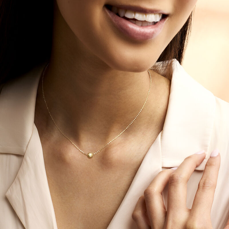Italian 6mm 14kt Yellow Gold Bead Necklace. 16&quot; image number 0