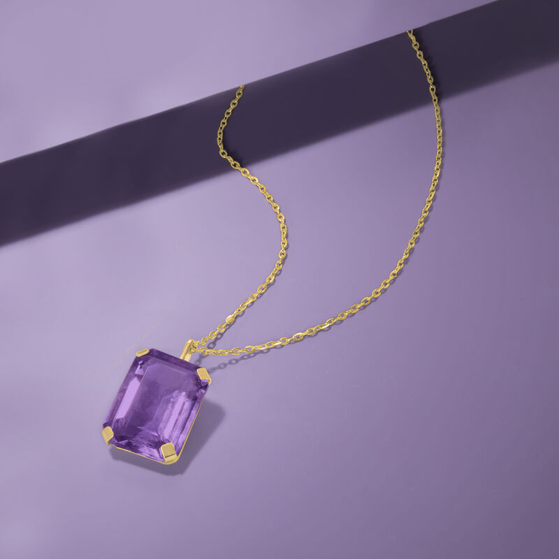 10.00 Carat Amethyst Pendant Necklace in 14kt Yellow Gold. 18&quot; image number 2
