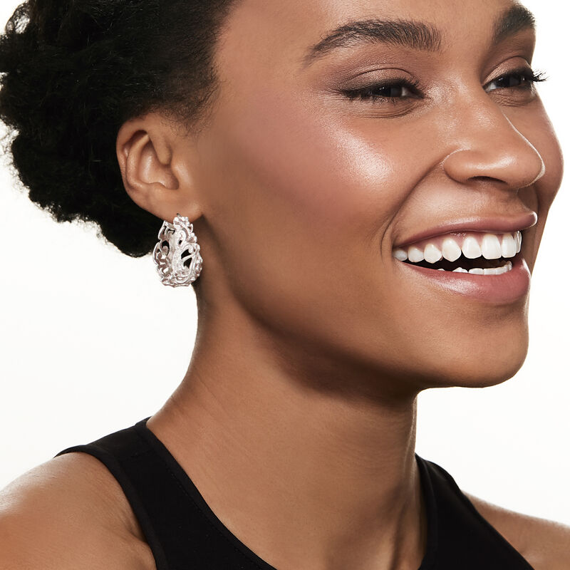 Italian Sterling Silver Florentine-Style Hoop Earrings image number 1