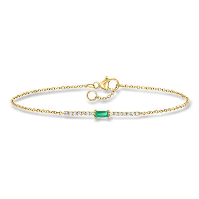.10 Carat Emerald and .11 ct. t.w. Diamond Bar Bracelet in 14kt Yellow Gold