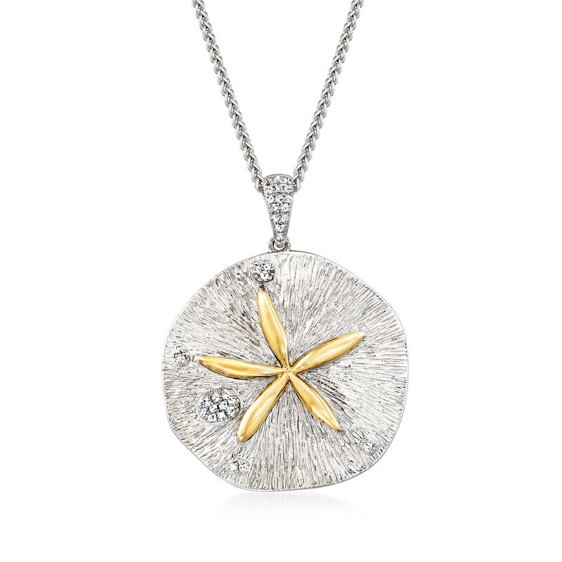 .10 ct. t.w. Diamond Sand Dollar Necklace in Sterling Silver and 14kt Yellow Gold image number 1