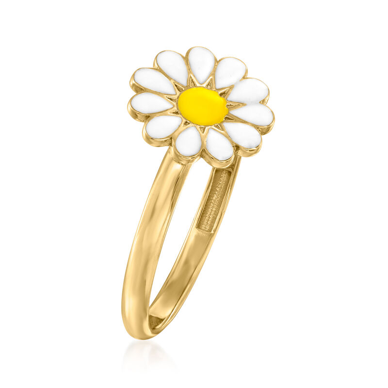 White and Yellow Enamel Daisy Ring in 14kt Yellow Gold image number 2