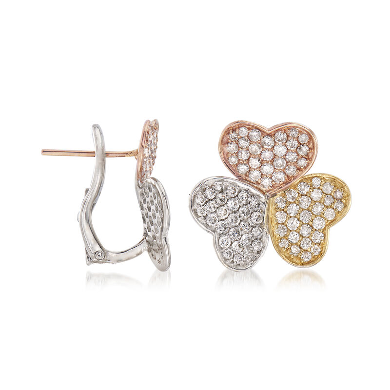 1.74 ct. t.w. Diamond Heart Earrings in 18kt Tri-Colored Gold image number 2