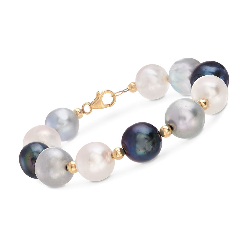 11.5-12.5mm Multicolored Cultured Pearl Bracelet in 14kt Yellow Gold image number 0