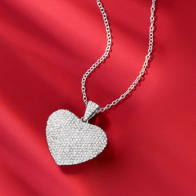 1.00 ct. t.w. Pave Diamond Heart Pendant Necklace in Sterling Silver image number 3