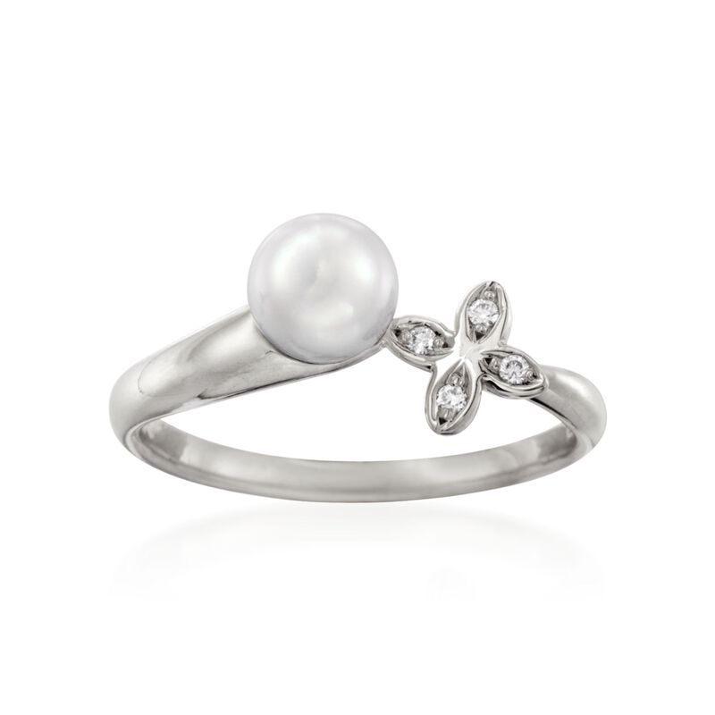 Mikimoto 6mm A+ Akoya Pearl Floral Ring with Diamond Accents in 18kt White Gold image number 0
