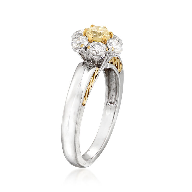 C. 1990 Vintage 1.25 ct. t.w. Yellow and White Diamond Flower Ring in 18kt Two-Tone Gold. Size 7 image number 2