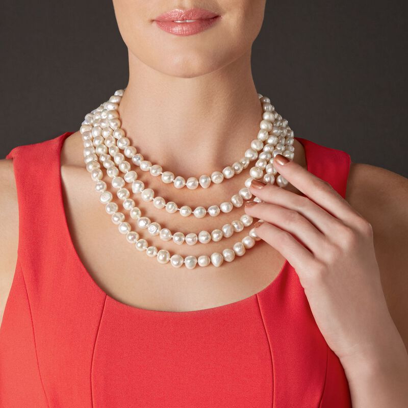 8-9mm Pink Cultured Pearl Endless Necklace with Free Sterling Silver Necklace Shortener image number 10