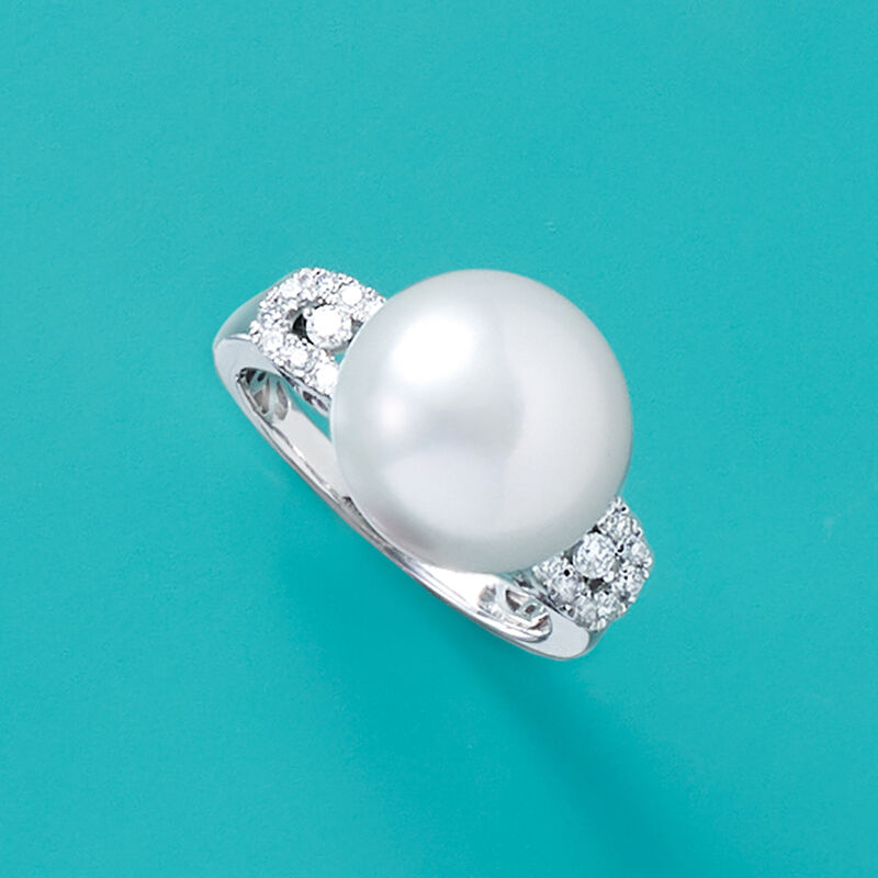 13.5-14mm Cultured Pearl and .28 ct. t.w. Diamond Ring in 14kt White Gold image number 7