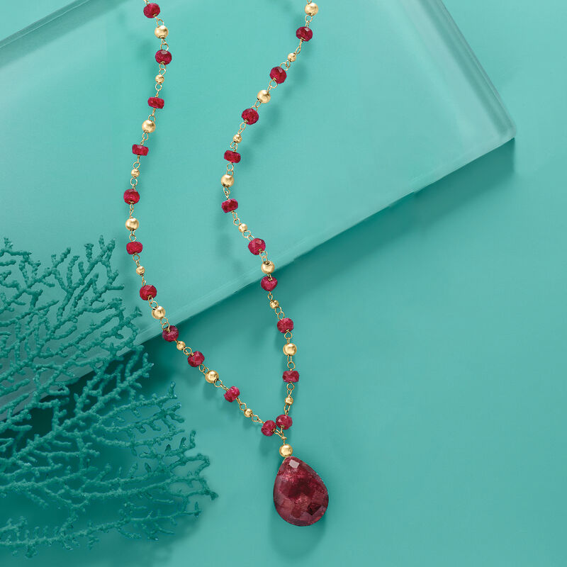 24.00 ct. t.w. Ruby Station Necklace in 14kt Yellow Gold image number 2