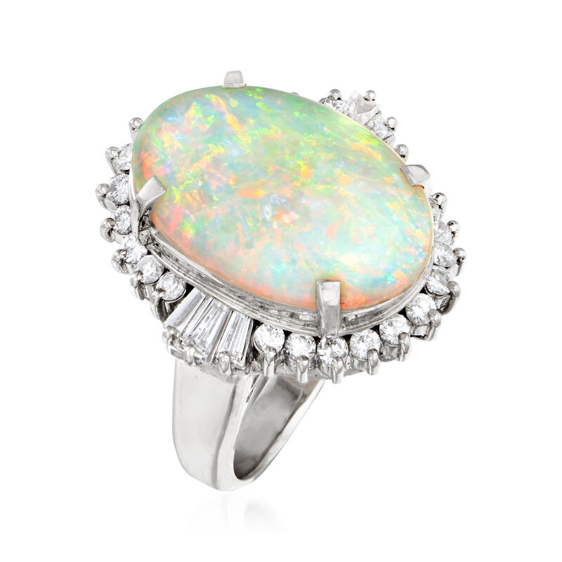 C. 1980 Vintage 5.02 Carat Opal and .74 ct. t.w. Diamond Ring in Platinum. Size 5.75 image number 2