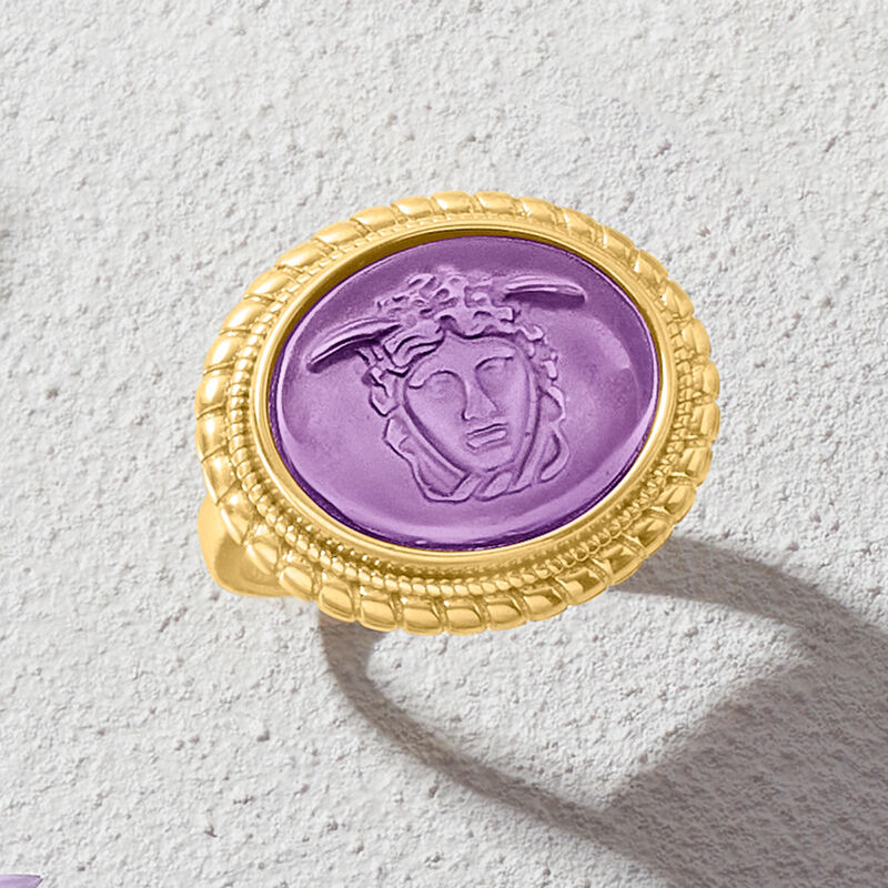 Italian Tagliamonte Purple Venetian Glass Medusa Ring in 18kt Gold Over Sterling image number 4
