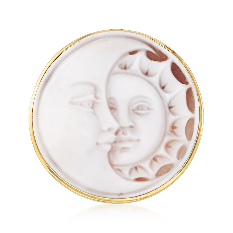 Italian Sun and Moon Shell Cameo Pin/Pendant in 14kt Yellow Gold image number 2